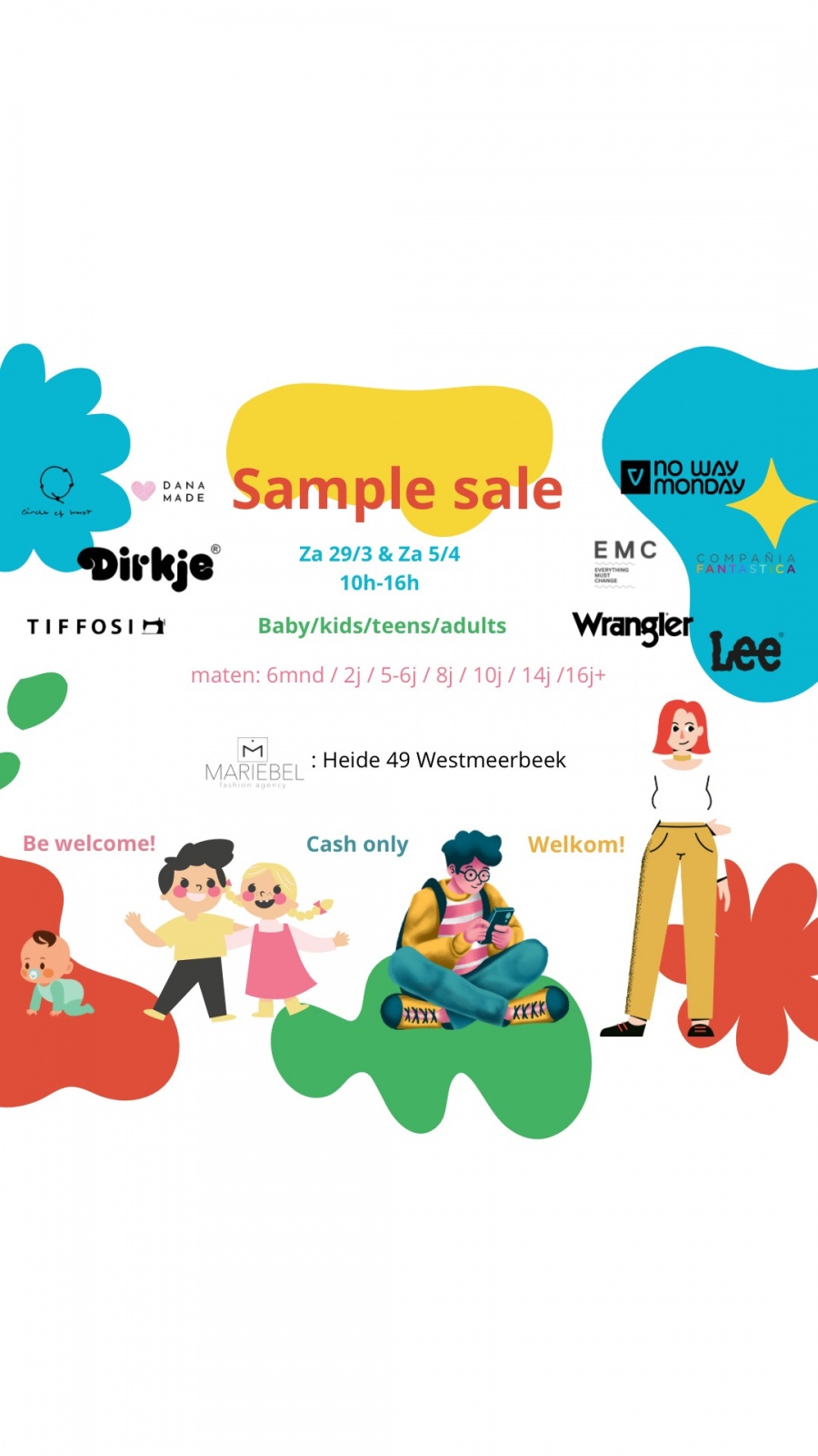 Sample sale Mariebel Fashion Agency : kleding voor baby's, kinderen, tieners en volwassenen