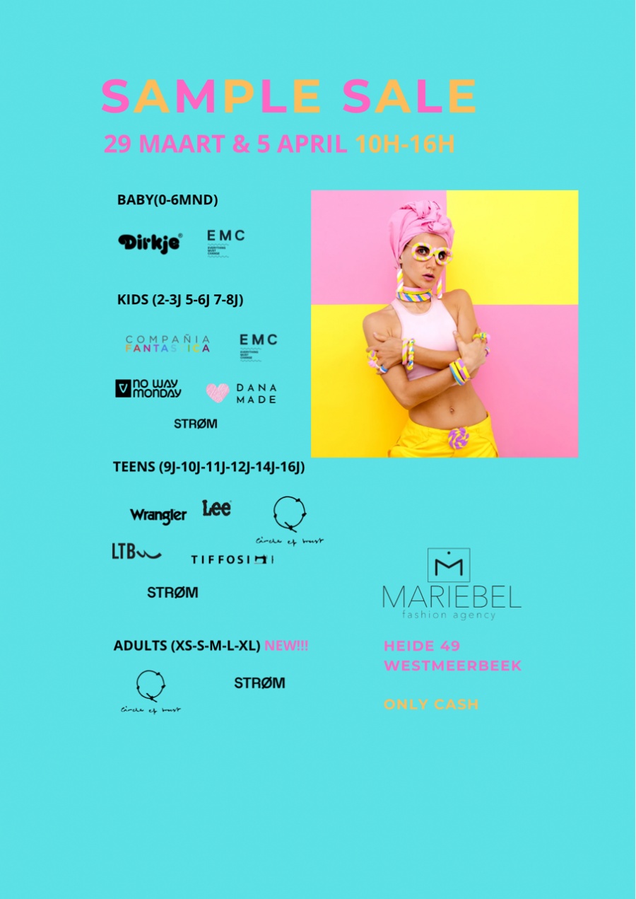 Sample sale Mariebel Fashion Agency : kleding voor baby's, kinderen, tieners en volwassenen