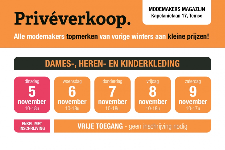 Privéverkoop modemakers - dames-, heren- en kinderkleding